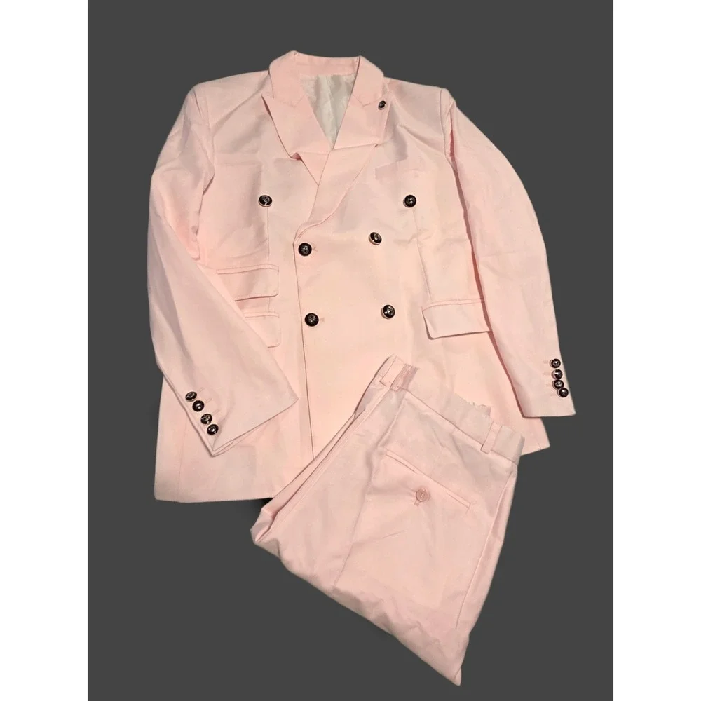 2 Piece Suit Double Breasted Blazer Trousers Pink Size 38 M